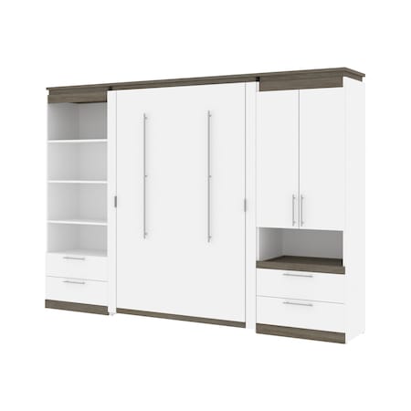 Orion 118W Full Murphy Bed And Multifunctional Storage With Drawers (119W), White & Walnut Grey